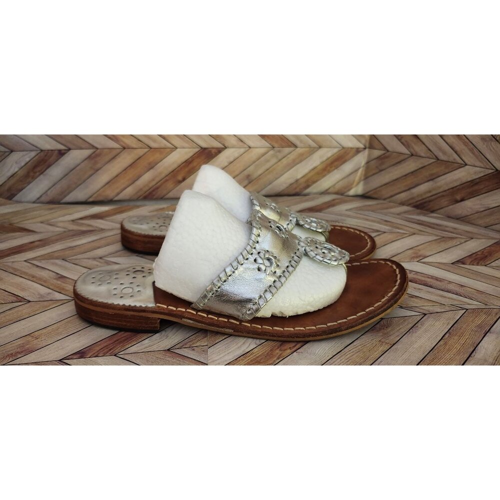 Women Jack Rogers Silver Leather Thong Sandal Flip Flop Size 8 M